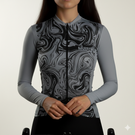 MUJER JERSEY MANGA LARGA GRIS VETEADO
