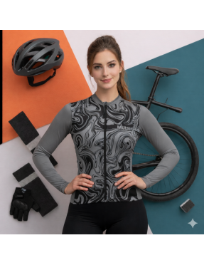 MUJER JERSEY MANGA LARGA GRIS VETEADO