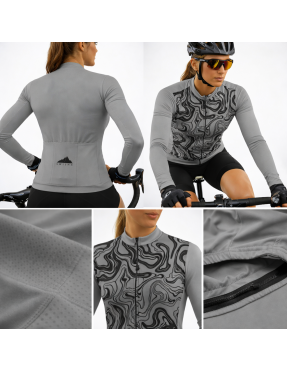MUJER JERSEY MANGA LARGA GRIS VETEADO